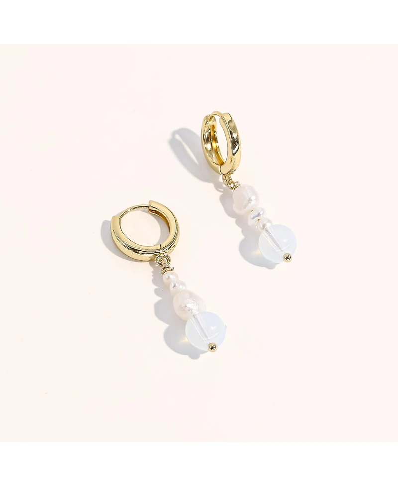 Joey Baby 18K Gold Plated Freshwater Pearl with Moonstone - Emi Earrings For Women