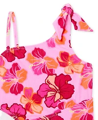 Angel Beach Girls 7-16 Hibiscus Popcorn Scrunch Asymmetrical One-Piece Swimsuit