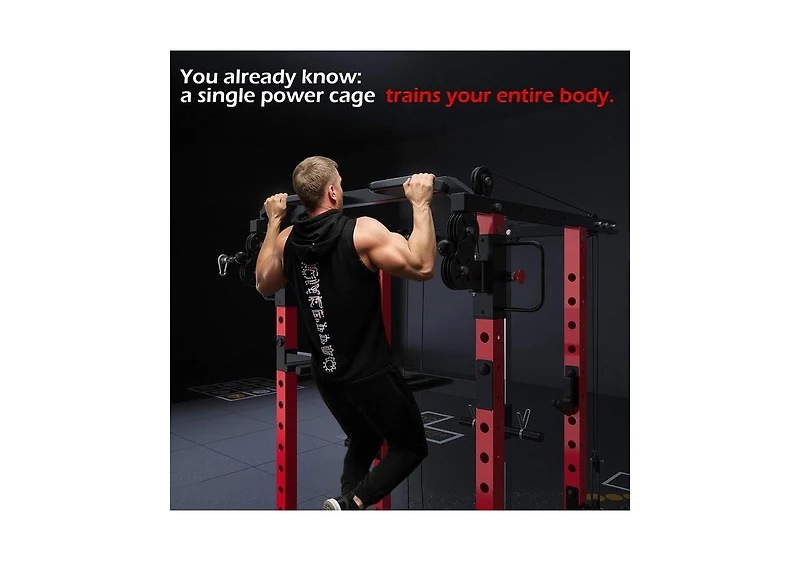 Aecojoy Power Cage Squat Rack with Optional Lat Pulldown, 2000lbs Weight Cable Machine with Pulley Workout System for Home Gym