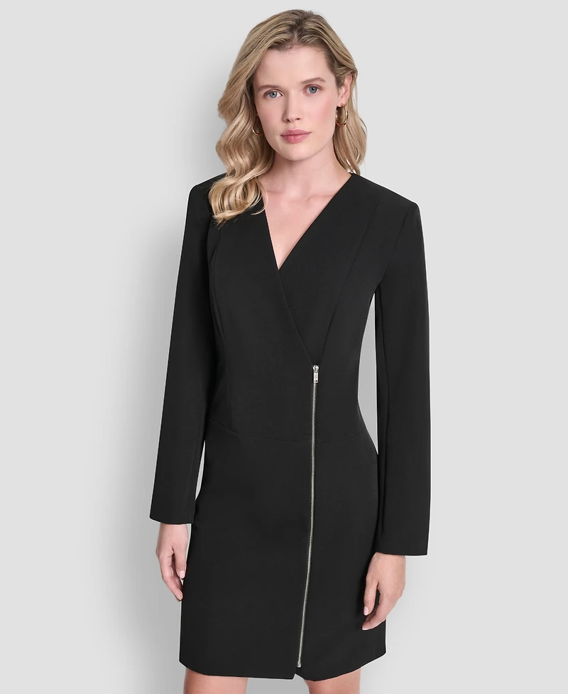 Dkny Petite Surplice Neck Long-Sleeve Dress
