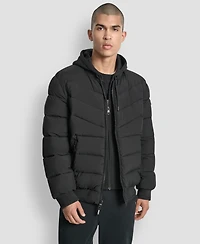 Dkny Men's Hooded Quilted Bomber Puffer Jacket
