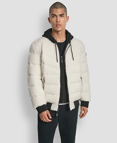 Dkny Men's Hooded Quilted Bomber Puffer Jacket