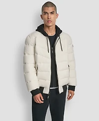 Dkny Men's Hooded Quilted Bomber Puffer Jacket