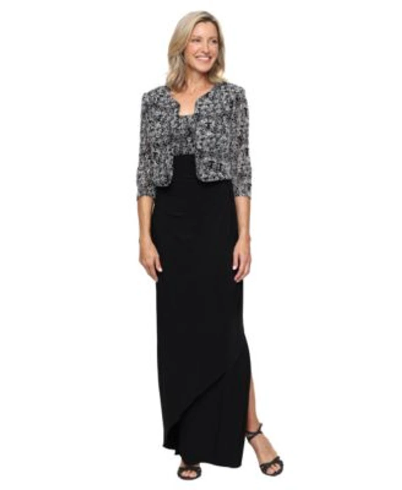Alex Evenings Womens Scoop Neck Long Empire Waist Jacket Dress