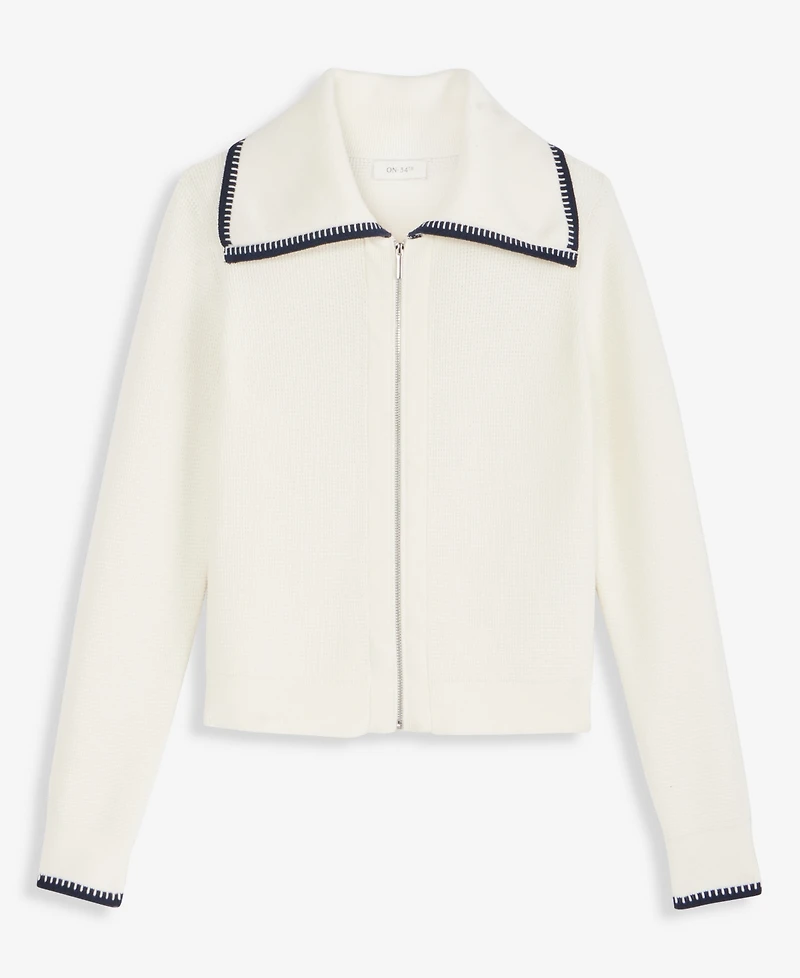 On 34th Women's Tipped Collared Zip-Up Cardigan, Macy's Exclusive