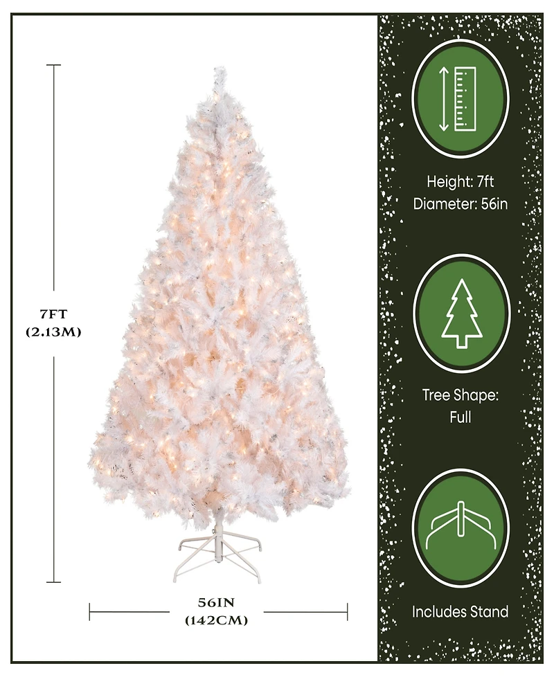 National Tree 7' Winchester White Pine Hinged Tree with Silver Glitter and 450 Clear Lights