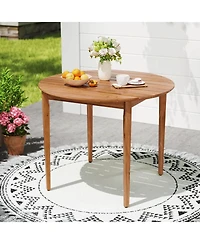 Costway Round Outdoor Dining Table for 4 People 36 inch Acacia Wood Patio Table for Yard