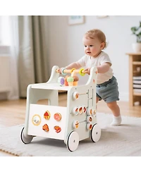 Costway Wooden Baby Walker Ice Cream Cart Toy with Sweet Accessories & Smooth Wheels