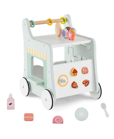 Costway Wooden Baby Walker Ice Cream Cart Toy with Sweet Accessories & Smooth Wheels