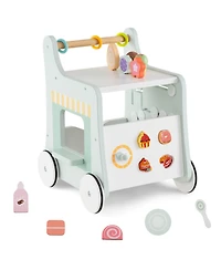 Costway Wooden Baby Walker Ice Cream Cart Toy with Sweet Accessories & Smooth Wheels
