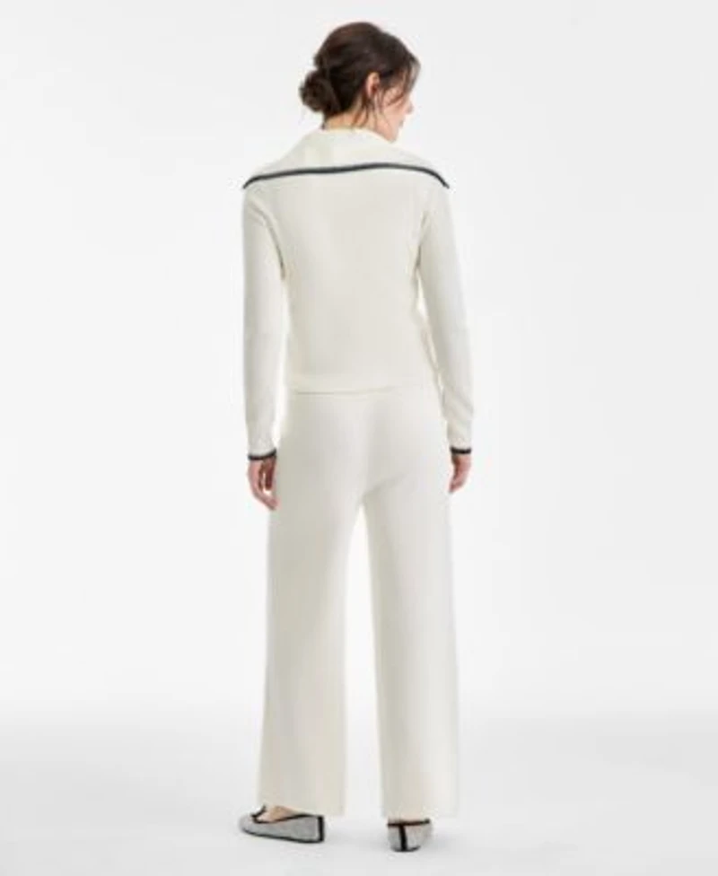 On 34th Womens Tipped Zip Up Cardigan Sleeveless Sweater Pull On Pants Macys Exclusive