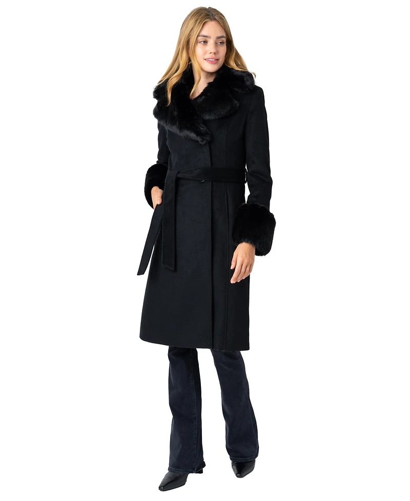Via Spiga Belted W/Faux Fur Collar & Cuff