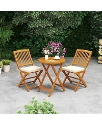Outdoor Folding Chairs Set of 2 Acacia Wood High-Back Chair with Seat Cushions