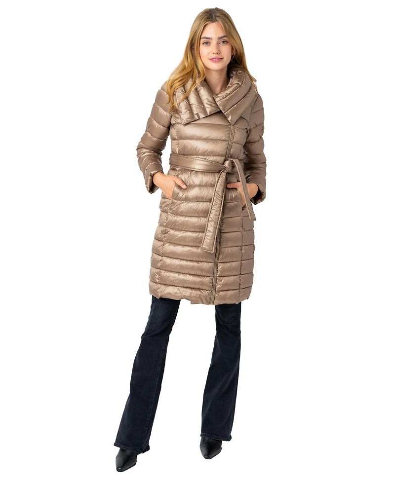 Via Spiga Women's Asym Puffer 38" Belted