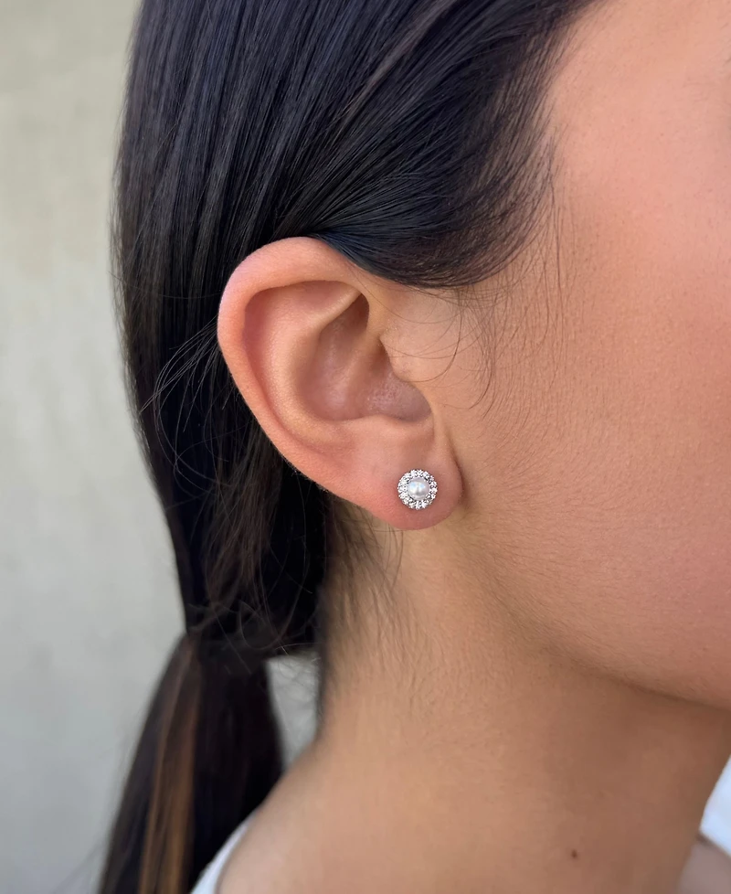 Adornia Silver Freshwater Pearl Cz Halo Stud Earrings