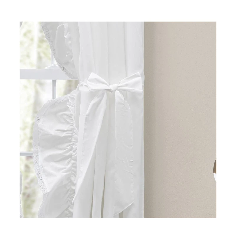 Ellis Curtain Madelyn Ruffled Victorian Priscillas 1.5" Rod Pocket Curtain Panel 100" x 63" White