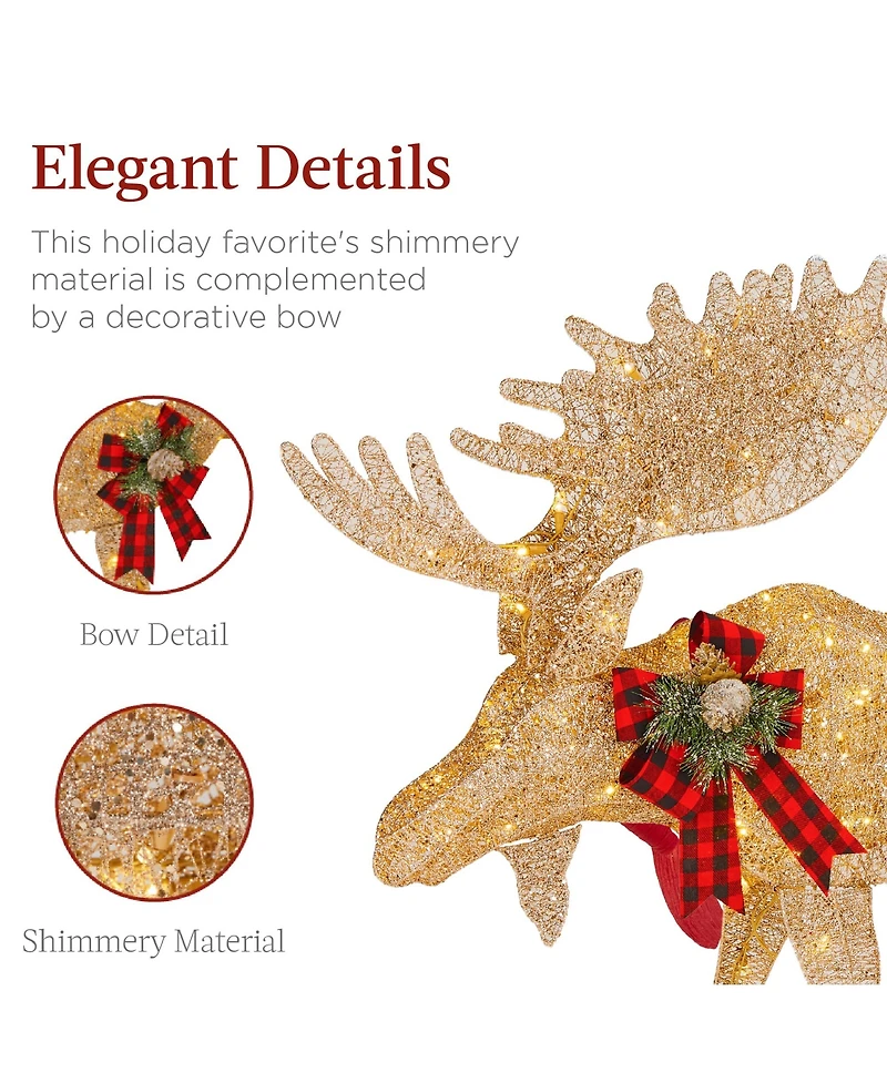 Best Choice Products 2-Piece Moose Family Lighted Christmas Yard Decor Set w/ 370 Led Lights, Stakes, Zip Ties