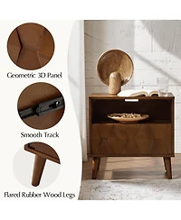 Zenaida Mid-century Modern Nightstand with Charging Ports and Hidden Drawer