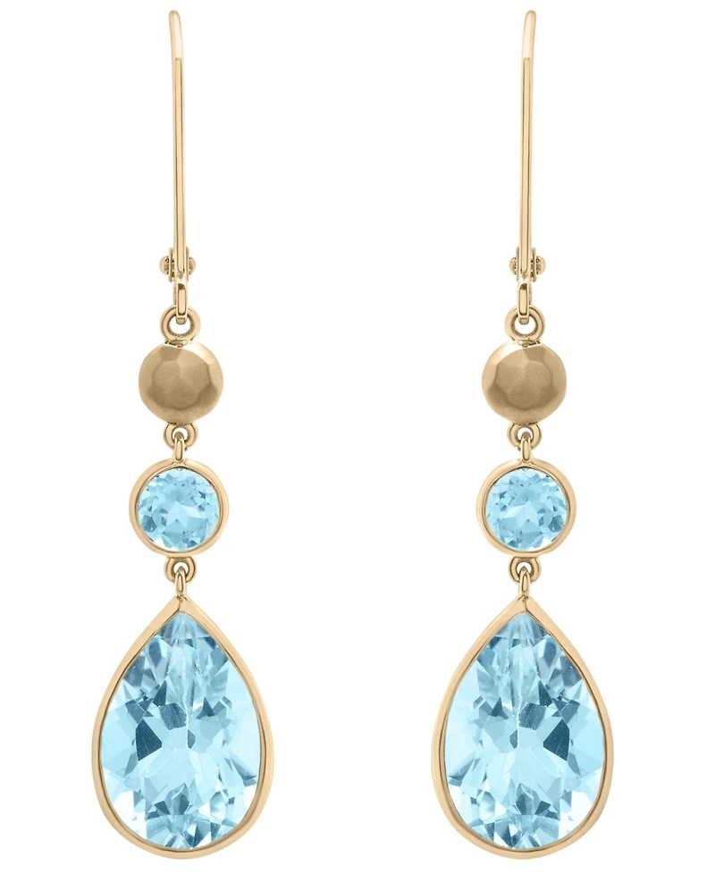 Macy's Sky Blue Topaz & Blue Topaz Drop Earrings (12-3/8 ct. t.w.) in 14k Yellow Gold