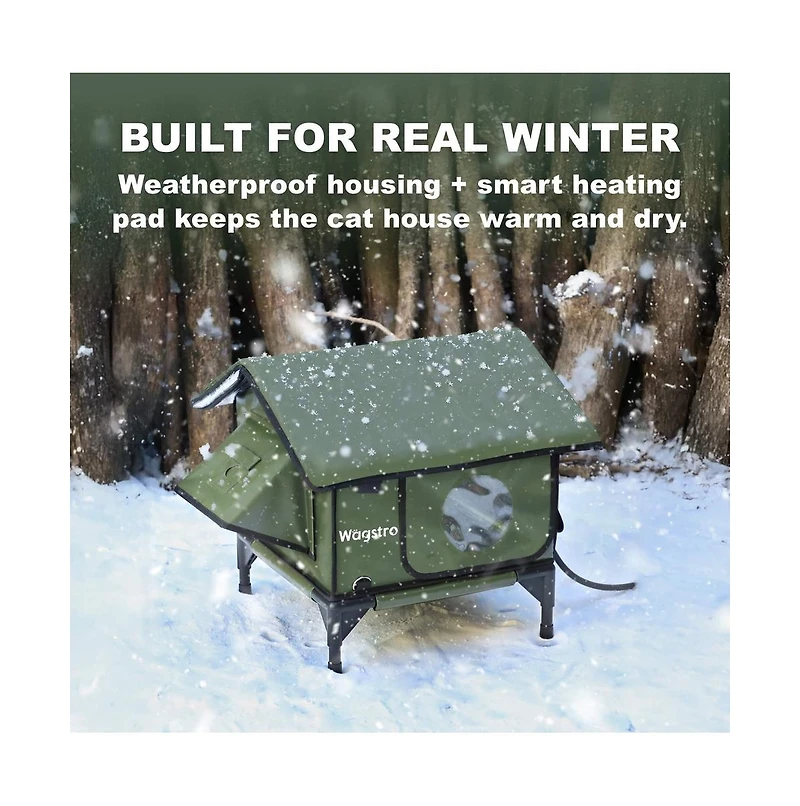 Wagstro RoofHaus Heated Outdoor Cat Shelter – Olive Green