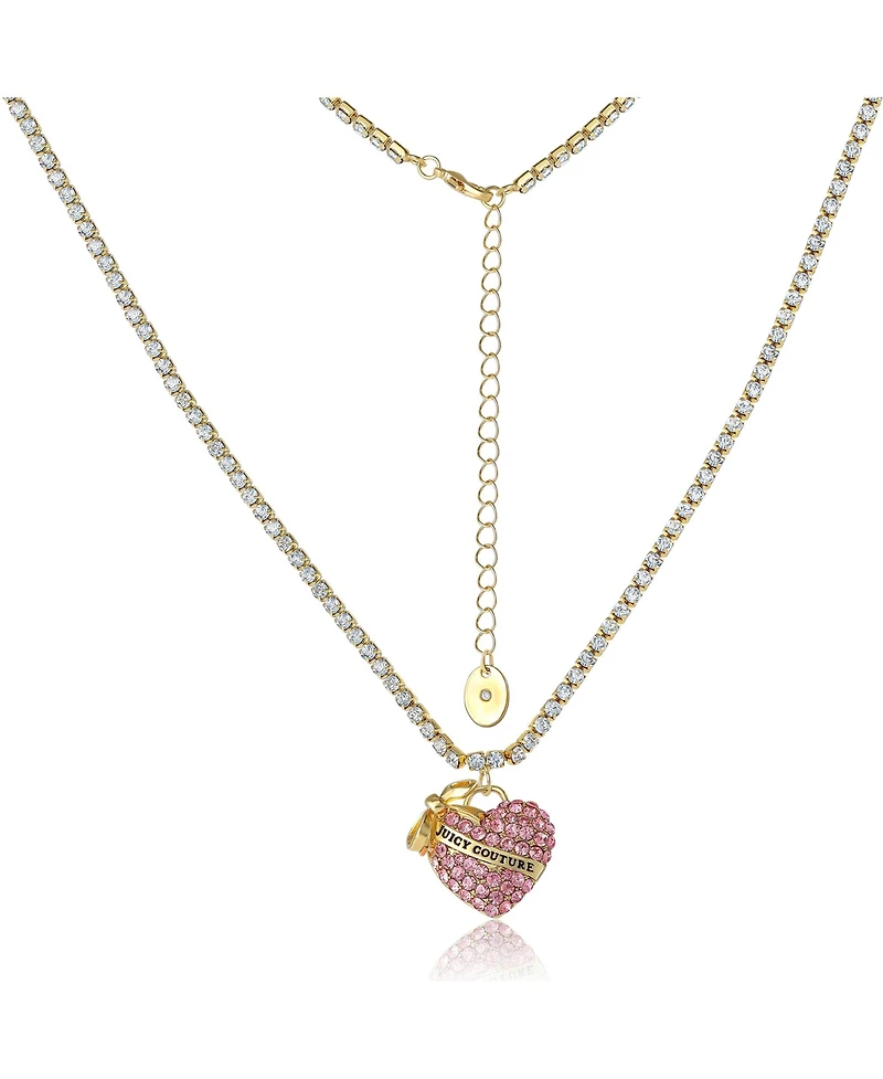 Juicy Couture Pink Pave Heart Pendant Necklace, Gold Tone