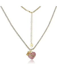 Juicy Couture Pink Pave Heart Pendant Necklace, Gold Tone