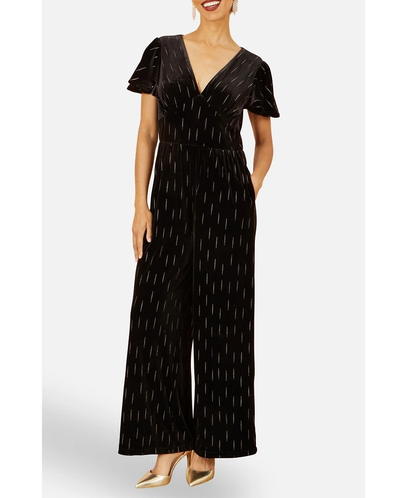 Yumi Women's Foil Print Velvet Jumpsuit