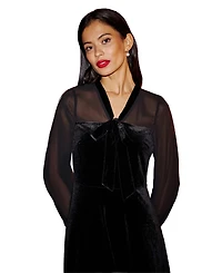 Yumi Women's Velvet Sheer Sleeves Skater Dress