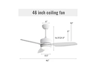 Sofucor 46-inch Modern White 3-blade Ceiling Fan with Led Light with Six-speed Remote Control