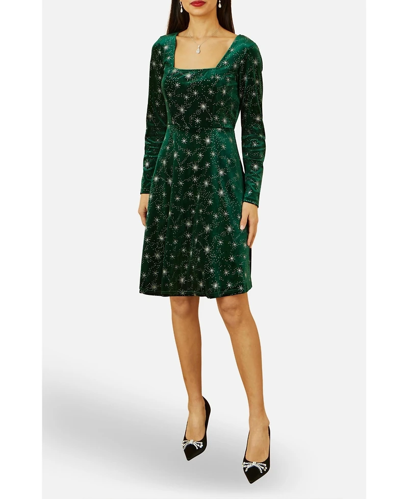 Yumi Women's Starburst Foil Print Skater Dress