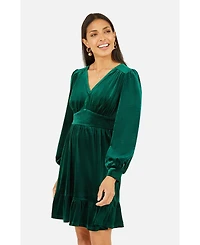 Yumi Women's Velvet Long Sleeve Skater Dress