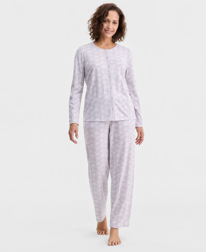Charter Club Women's Cotton Printed Button-Front Pajama Set, Exclusively at Macy's