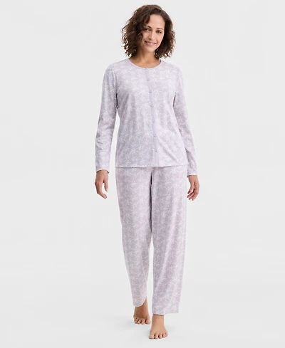Charter Club Women's Cotton Printed Button-Front Pajama Set, Exclusively at Macy's