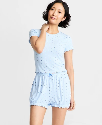 State of Day Women's Pointelle Top & Bloomer Shorts Pajamas, 2-Piece Set, Macy's Exclusive