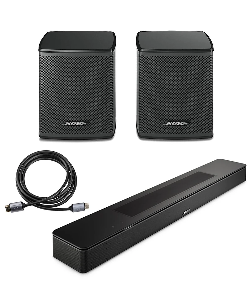 Bose Smart Soundbar, Black, Bundle with 2x Wireless Surround Speakers, 6' Hdmi 2.0 Cable