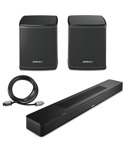 Bose Smart Soundbar, Black, Bundle with 2x Wireless Surround Speakers, 6' Hdmi 2.0 Cable