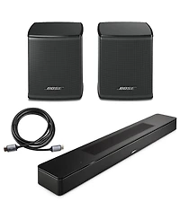 Bose Smart Soundbar, Black, Bundle with 2x Wireless Surround Speakers, 6' Hdmi 2.0 Cable