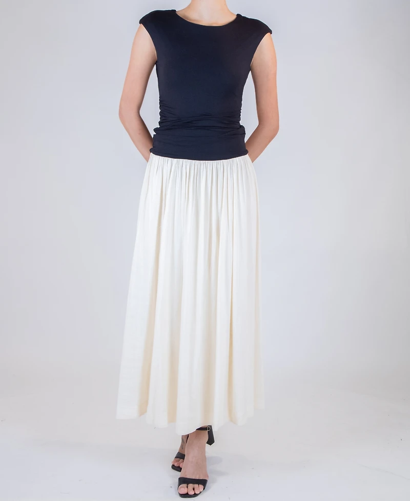 Taylor Women's Two-Toned Drop Waist Crewneck Dress