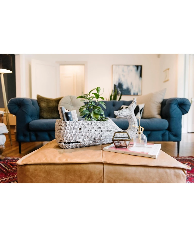 Storied Home Whale Shaped Woven Bankuan Rope Box with Lid, Grey