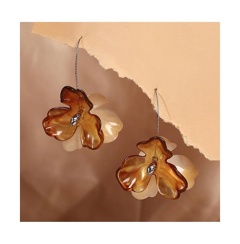 Women's The Iris Drop Earrings - Coffee Brown & Metallic Silver