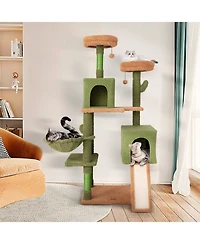 Skonyon Multi-level Cactus Cat Tree with Scratching Posts Ladder Double Condos and Toys Bed