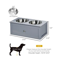 Aostirmotor 23.6 x 11.8 x 9.4 Gray Elevated Dog Bowls Raised Bowl Stand Storage 2 Stainless Steel Bowls