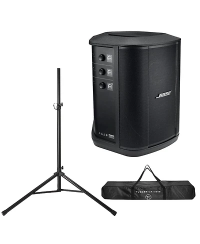 Bose S1 Pro+ Portable Wireless Pa System with Bluetooth, Black Bundle With Turnstile Audio Height-Adjustable Speaker Stand and Stand Case