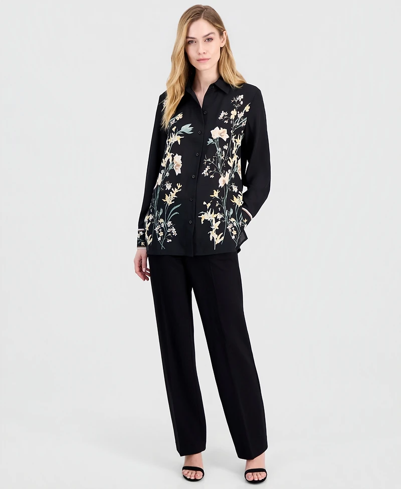 Anne Klein Women's Floral-Print Button-Front Blouse