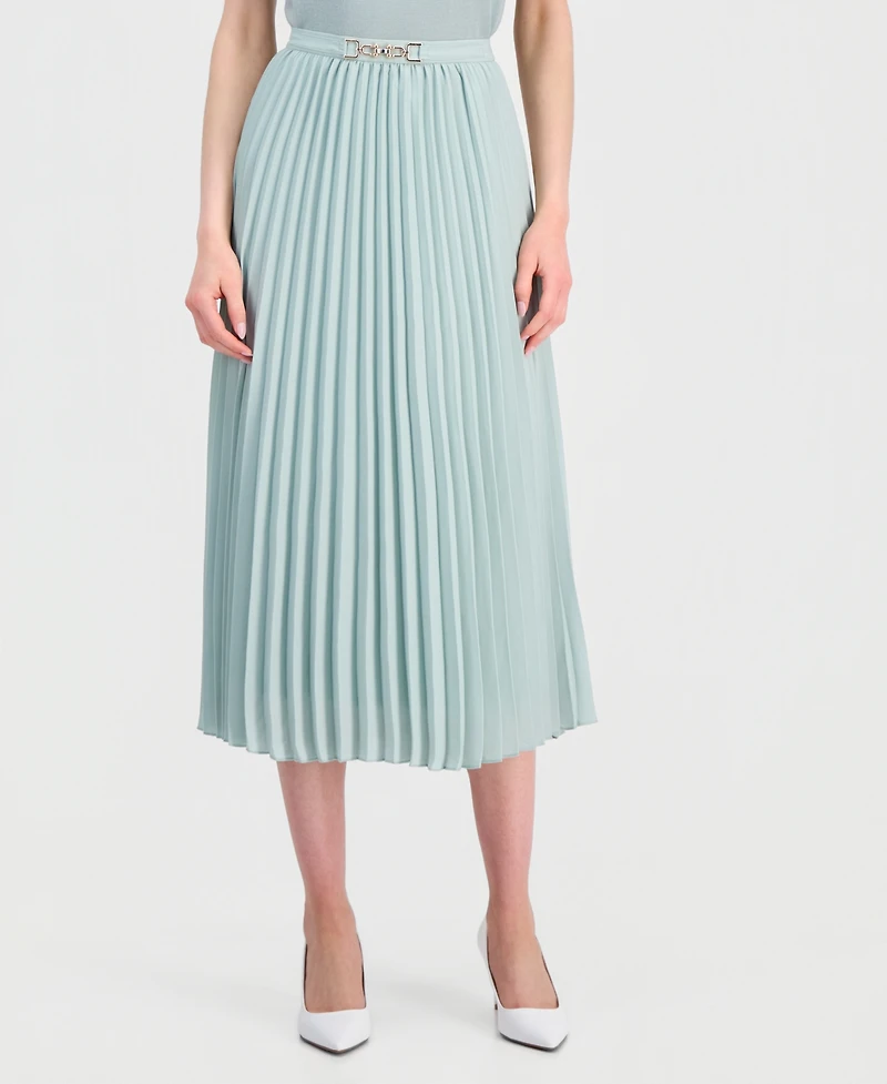 Anne Klein Women's Pleated Pull-On Belted Midi Skirt