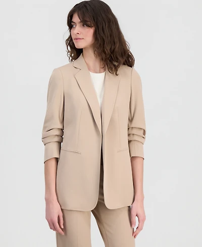Anne Klein Women's Stretch Crepe Scrunch-Sleeve Open-Front Blazer