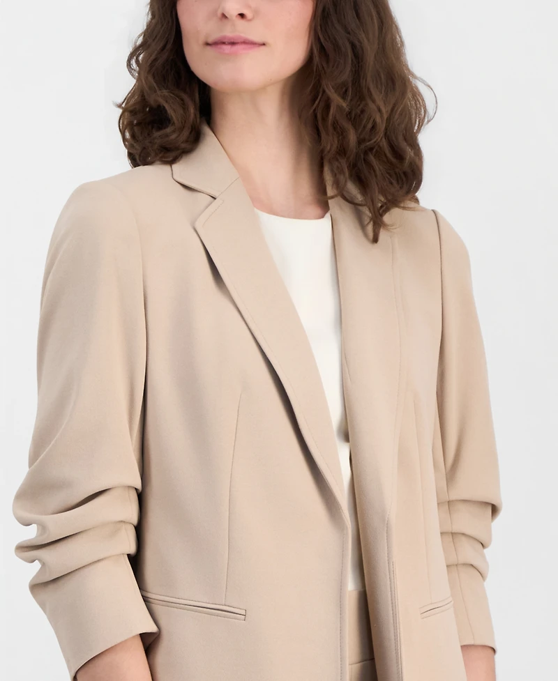 Anne Klein Women's Stretch Crepe Scrunch-Sleeve Open-Front Blazer
