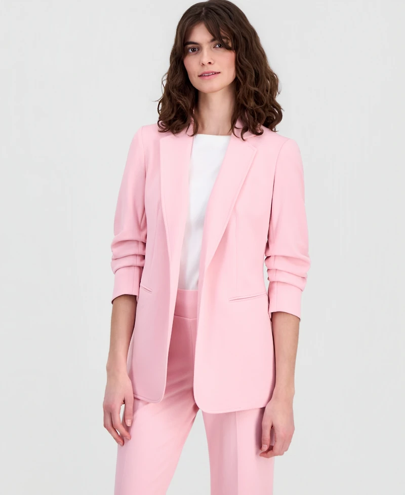 Anne Klein Women's Stretch Crepe Scrunch-Sleeve Open-Front Blazer