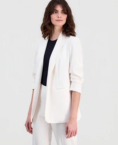 Anne Klein Women's Stretch Crepe Scrunch-Sleeve Open-Front Blazer