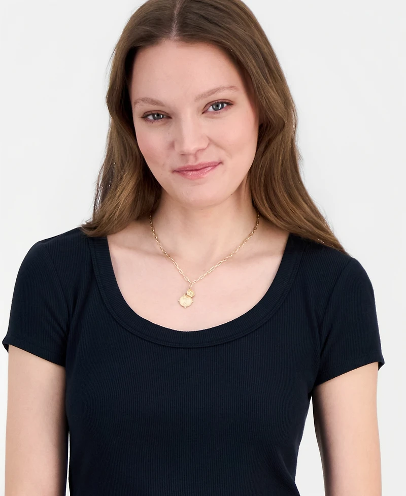 Self Esteem Juniors' Side-Ruched Ribbed-Knit T-Shirt